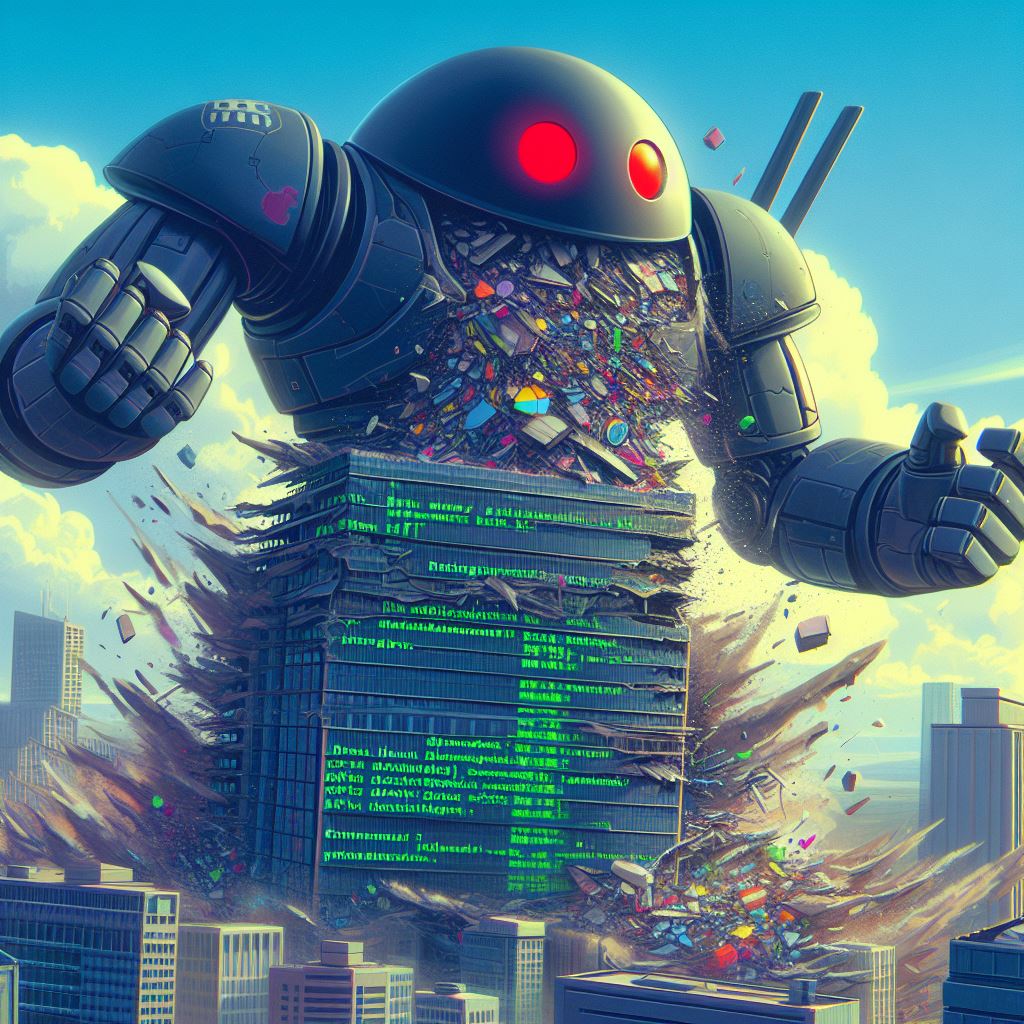 A giant robot destroying DevOps technologies